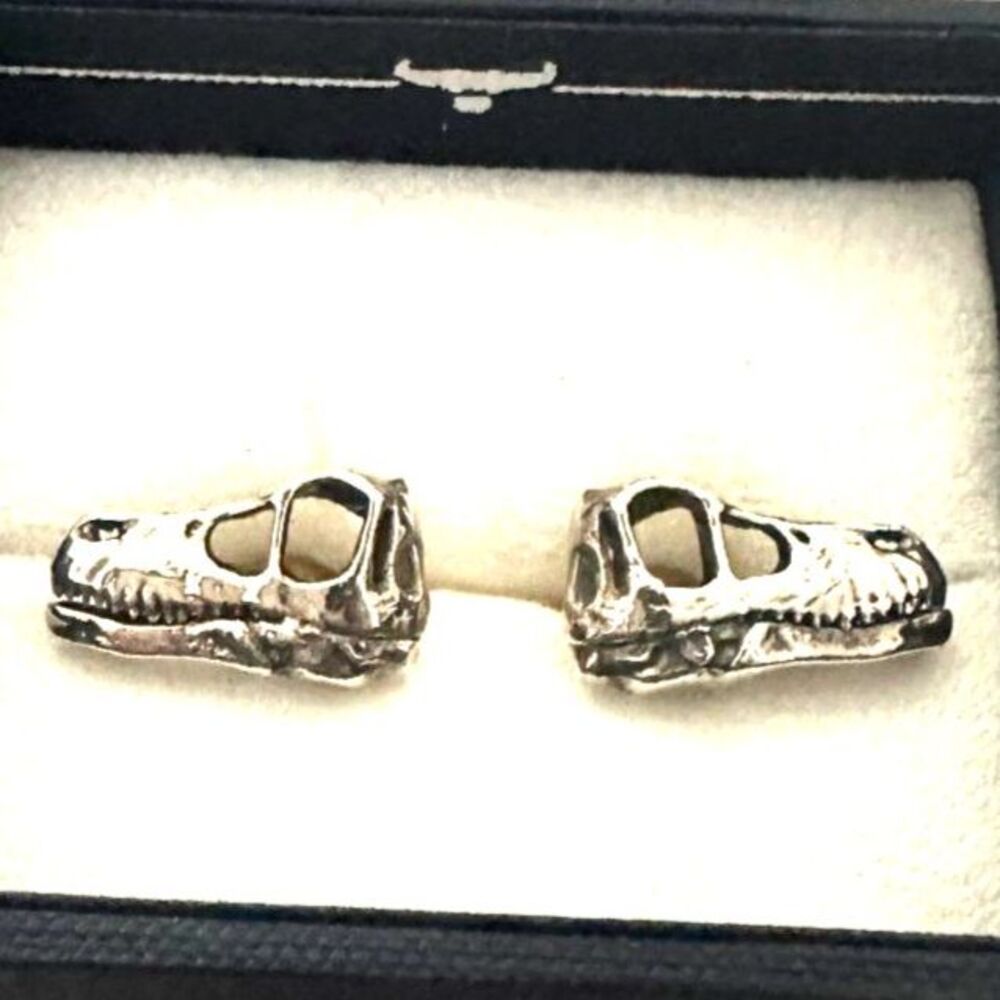 Velociraptor Dinosaur Skull Sterling Silver Cufflinks